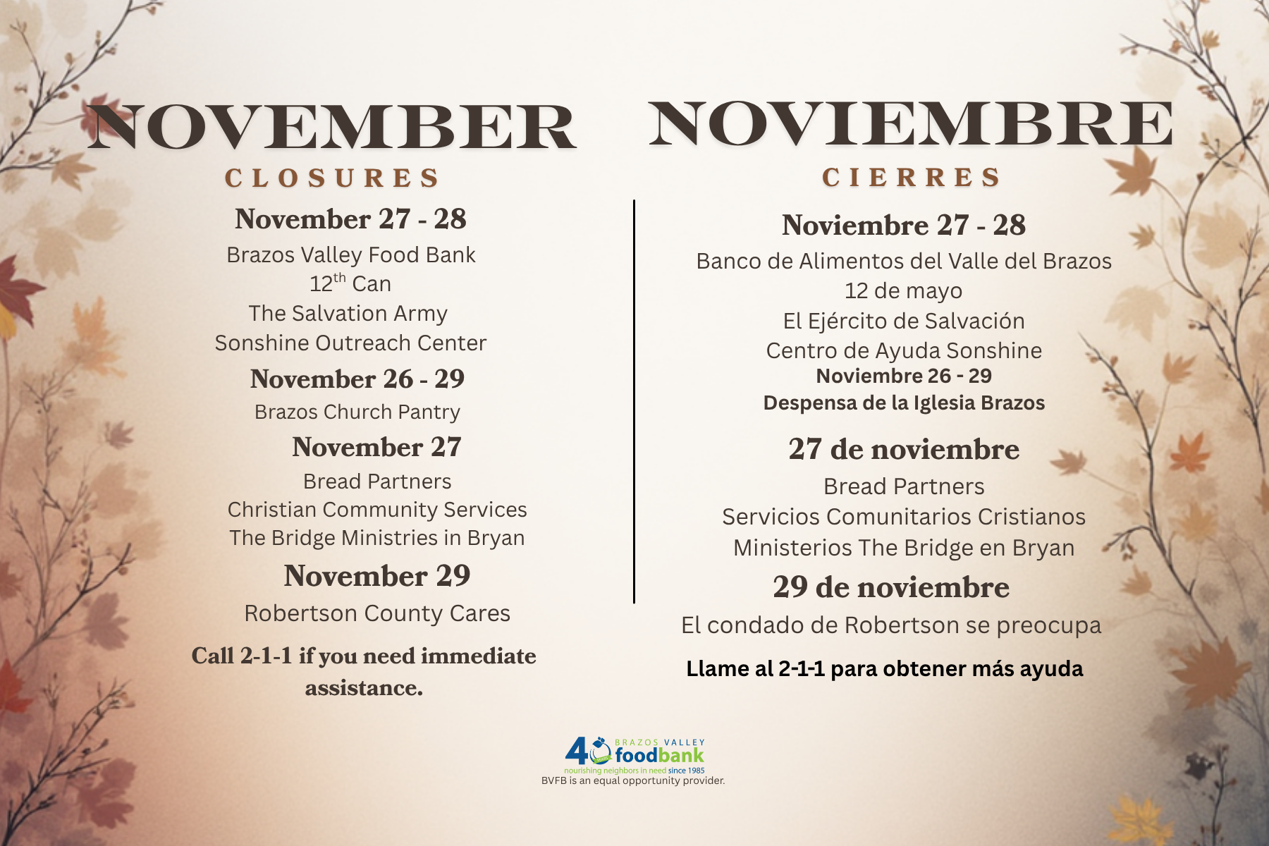 November Closures